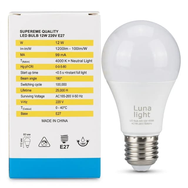 Լամպ LUNA LIGHT 12w E27 A60 4000k