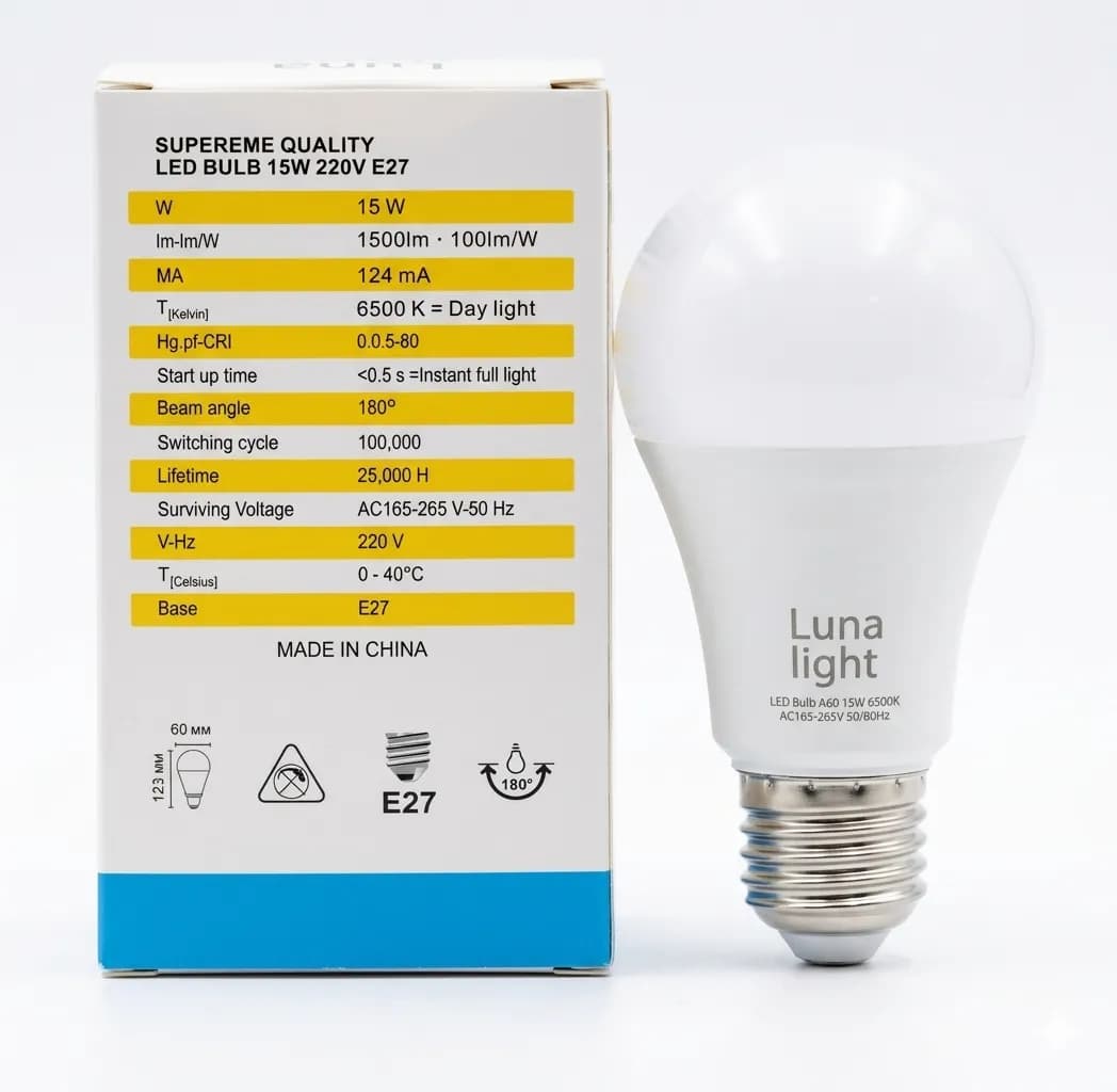 Լամպ LUNA LIGHT 15w E27 A60 6500k