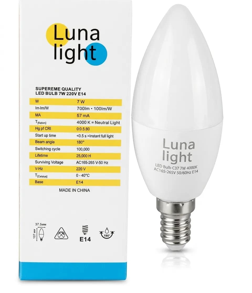 Լամպ LUNA LIGHT 7w E14 C37 4000k